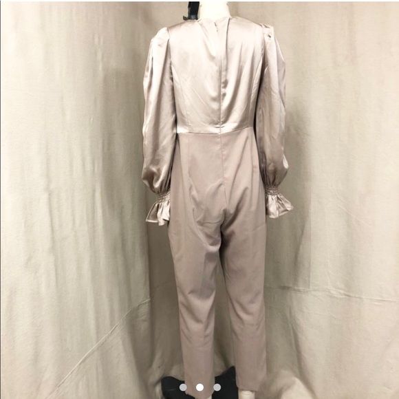 NEW COLLECTION satin mix wrap tailored jumpsuit in champagne - Picture 7 of 8